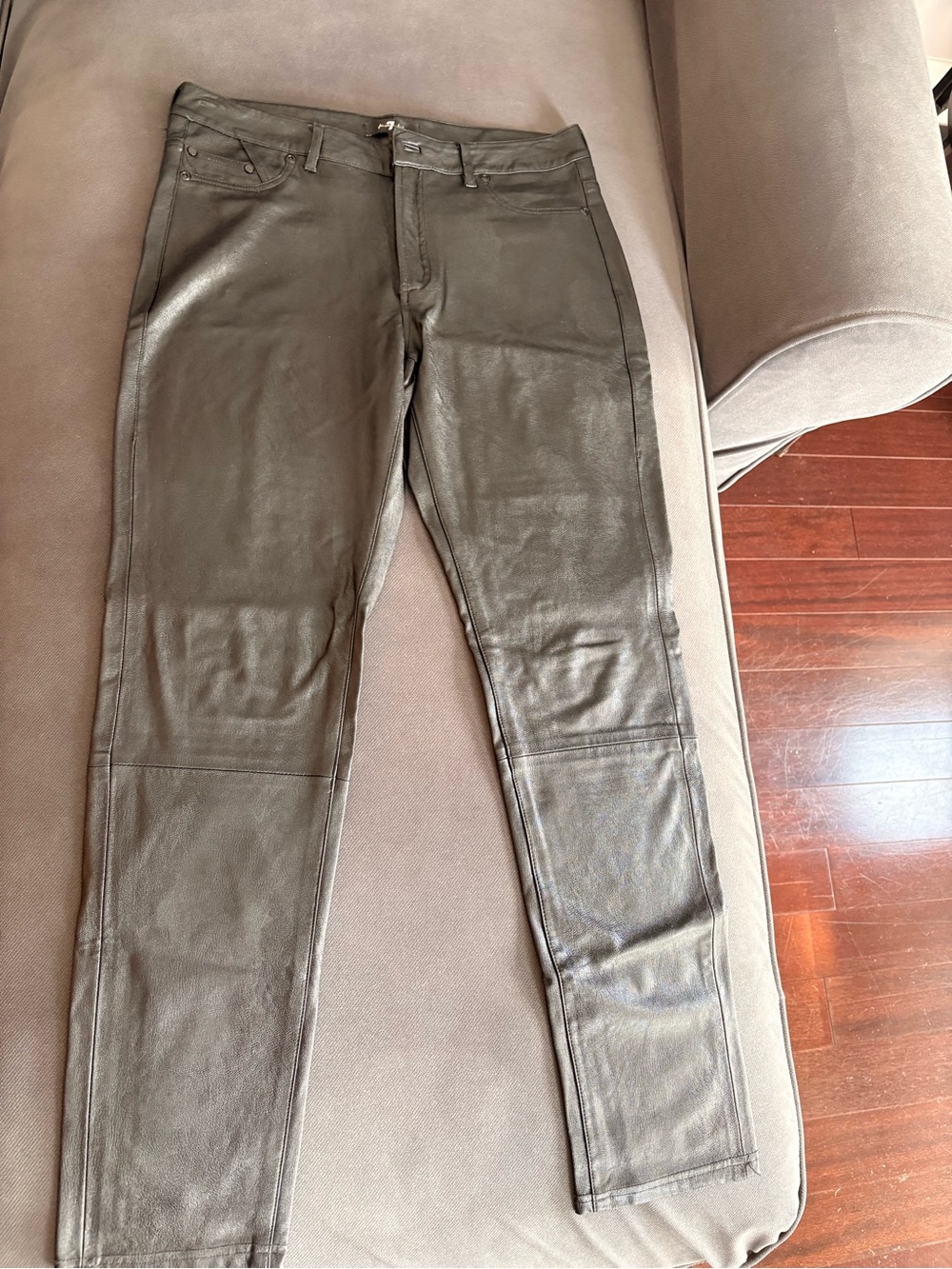 7 For All Mankind Skinny Faux Leather Jeans in Dark Olive